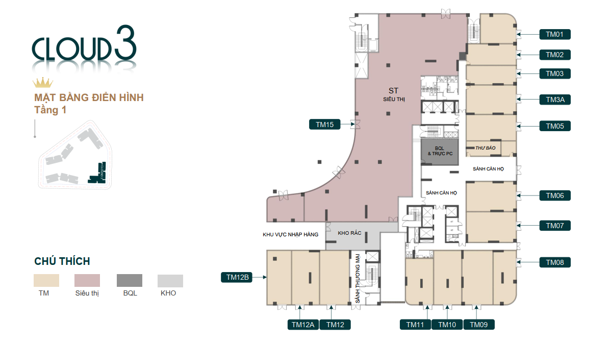 Mặt bằng tầng điển hình tòa Cloud 3 Dự án Chung Cư Royal Mansion