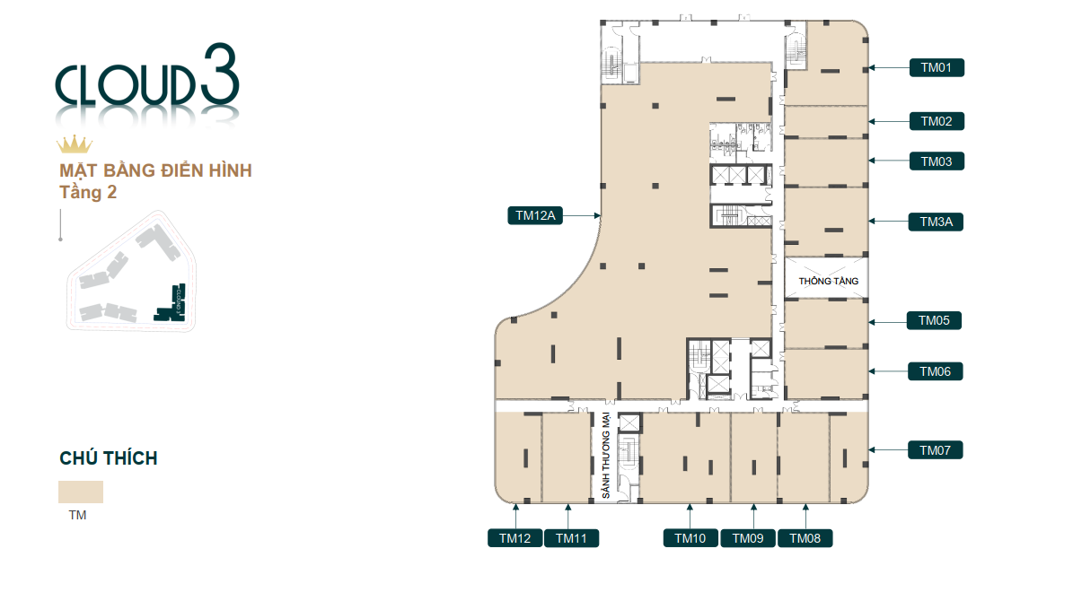 Mặt bằng tầng điển hình tầng 2 tòa Cloud 3 - Chung Cư Royal Mansion