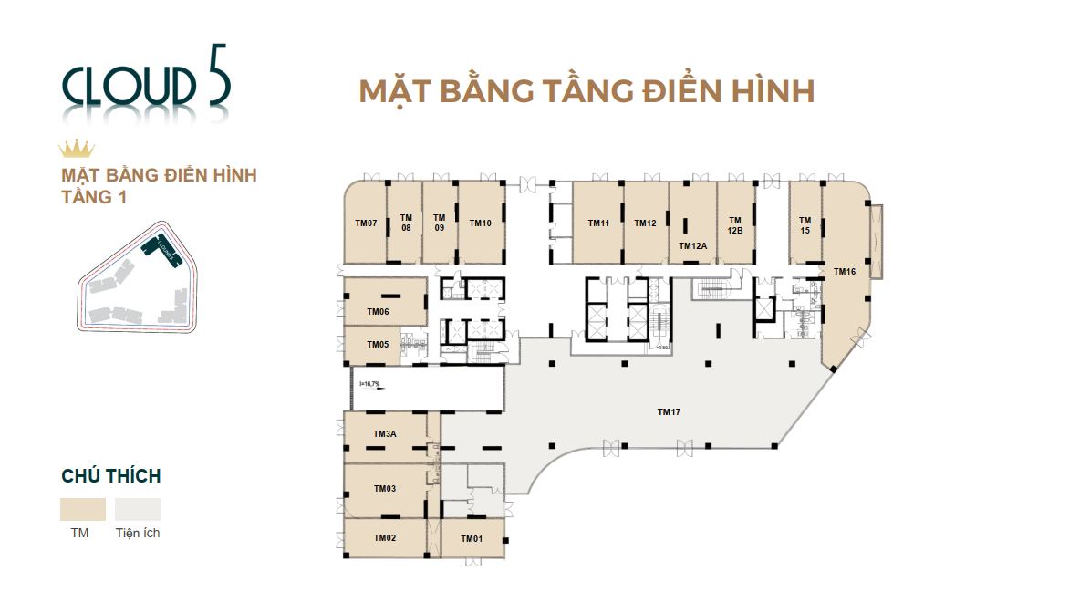 Mặt bằng tầng điển hình từ tầng 1 tòa Cloud 5 - Chung Cư Royal Mansion
