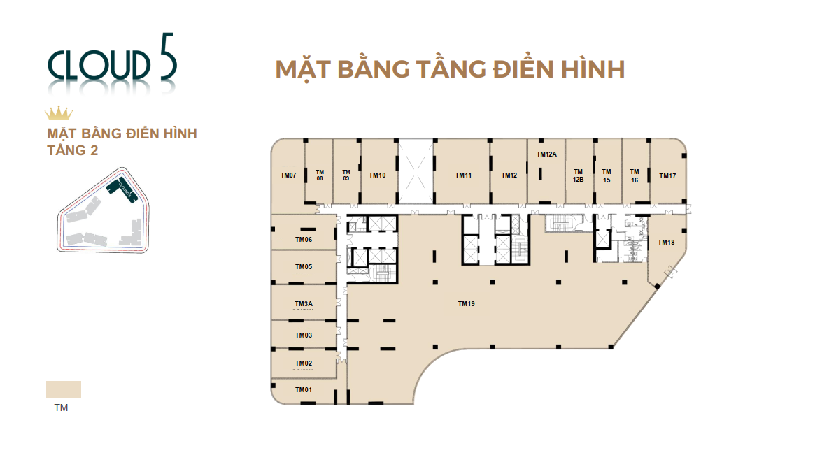 Mặt bằng tầng điển hình từ tầng 2 tòa Cloud 5 - Chung Cư Royal Mansion