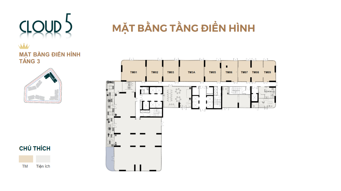 Mặt bằng tầng điển hình từ tầng 3 tòa Cloud 5 - Chung Cư Royal Mansion