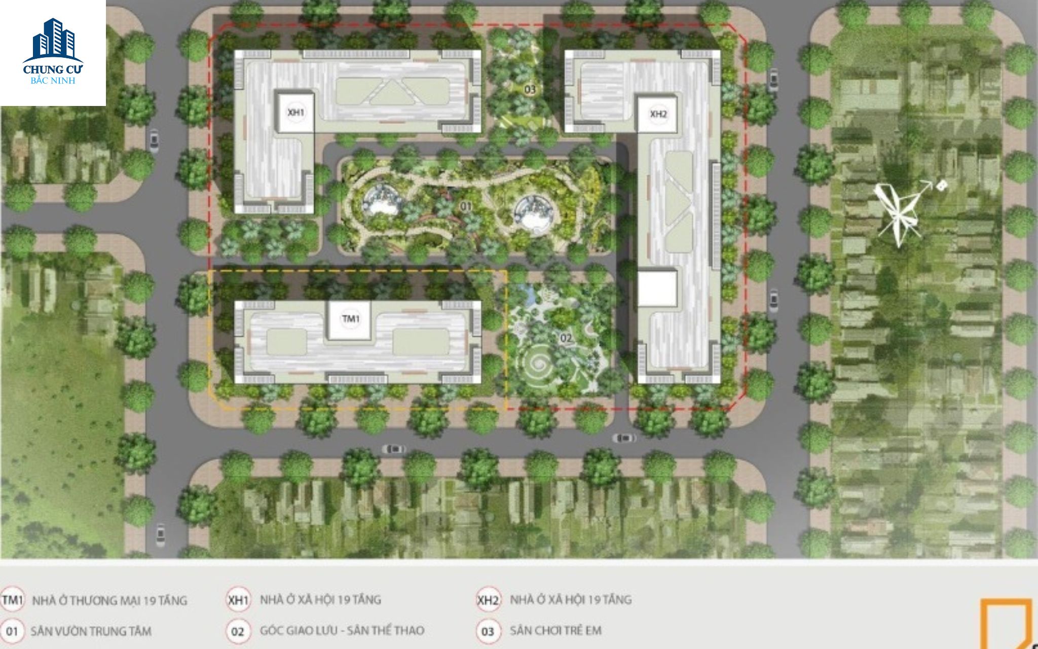 Phối cảnh mặt bằng nhìn từ trên xuống