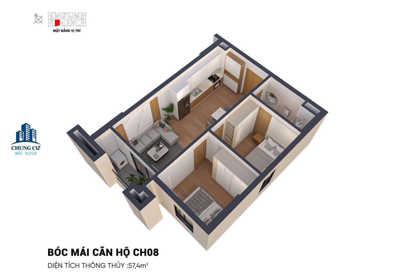 Mẫu căn hộ 2 phòng ngủ Thiên Ân Central