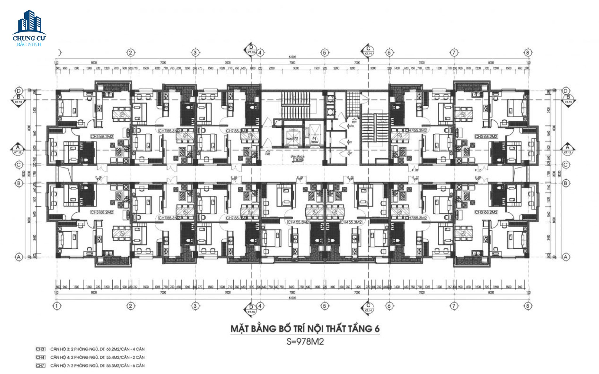 Mặt bằng bố trí nội thất tầng 6 chung cư 379 Tower
