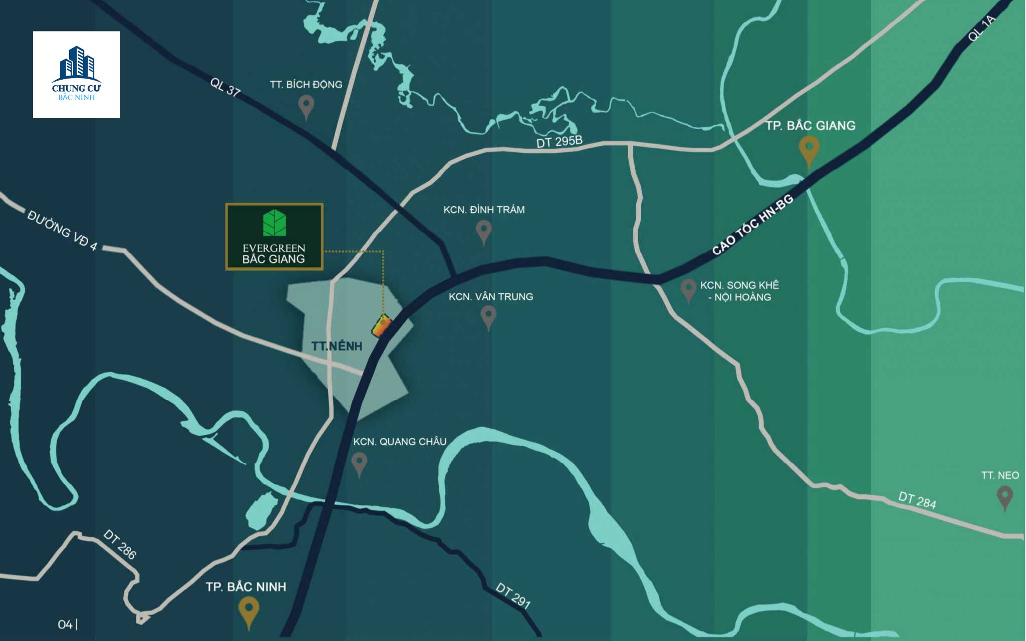 Vị trí dự án Evergreen Bắc Giang